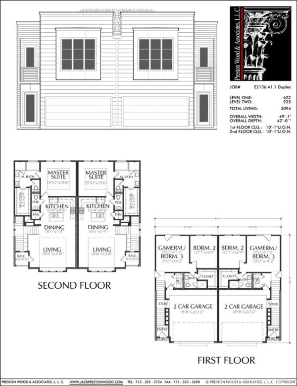 Duplex Townhouse Plan E2136 A1.1