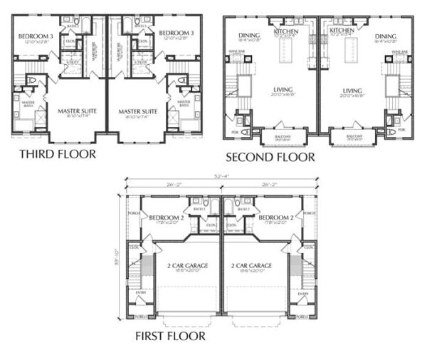 Duplex Townhouse Plan E1208 A2.1L & A2.2R