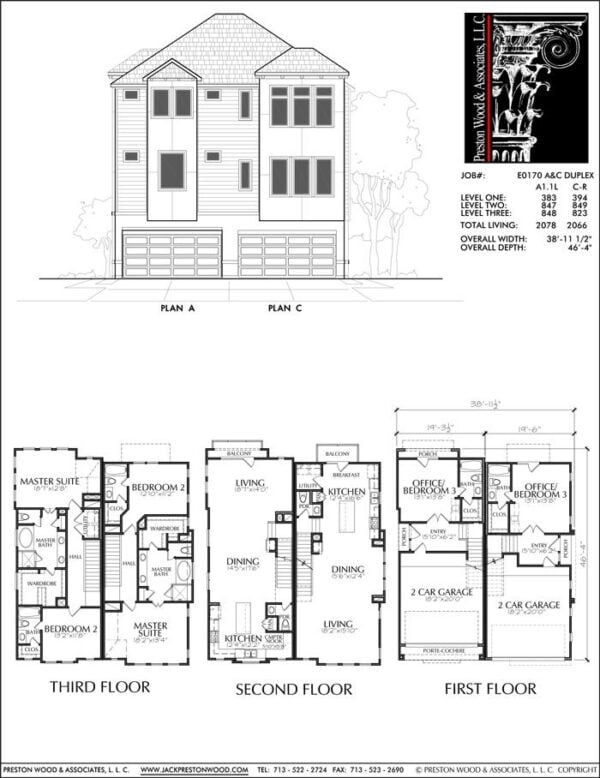 Duplex Townhouse Plan E0170 A&C