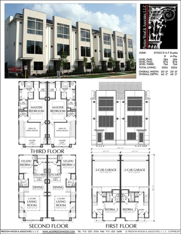 Duplex Townhouse Plan D7033 D & A Flip