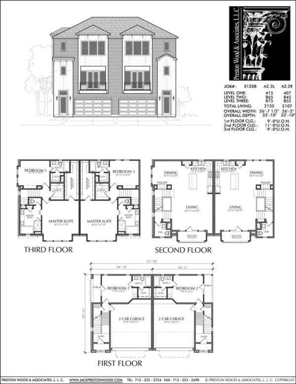 Duplex Townhouse Plan E1208 A2.3L & A2.2R