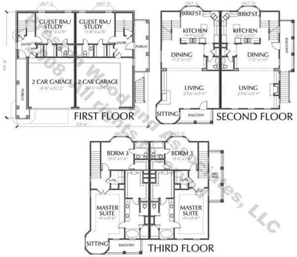 Duplex Townhome Plan C7127 C