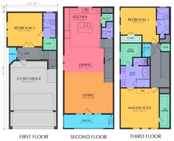 Three Story Townhome Plan F0150 A1.1L