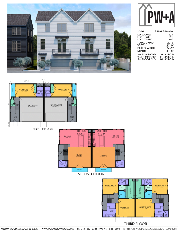 Three Story Duplex Townhome Plan E9167 B1.1