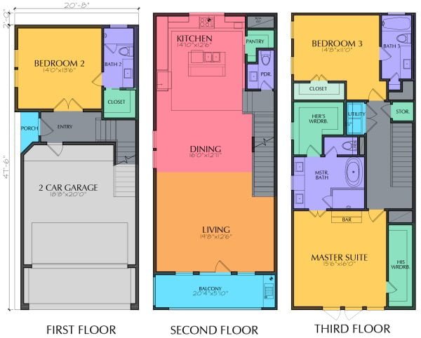 Three Story Townhome Plan F0150 A1.2L