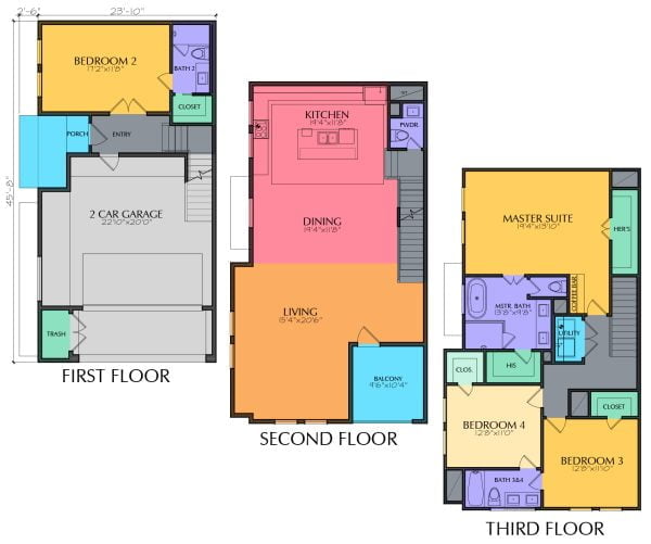 Three Story Townhome Plan F0150 A2.1