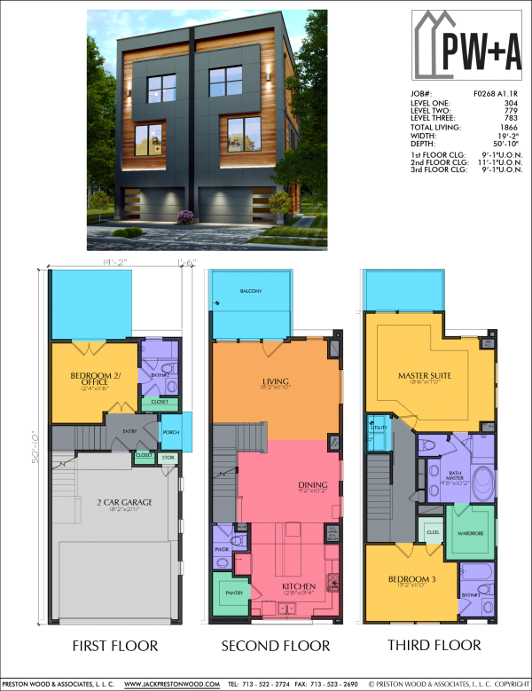 Three Story Townhome Plan F0268 A1.1
