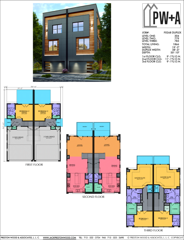 Three Story Townhome Plan F0268 A1.1