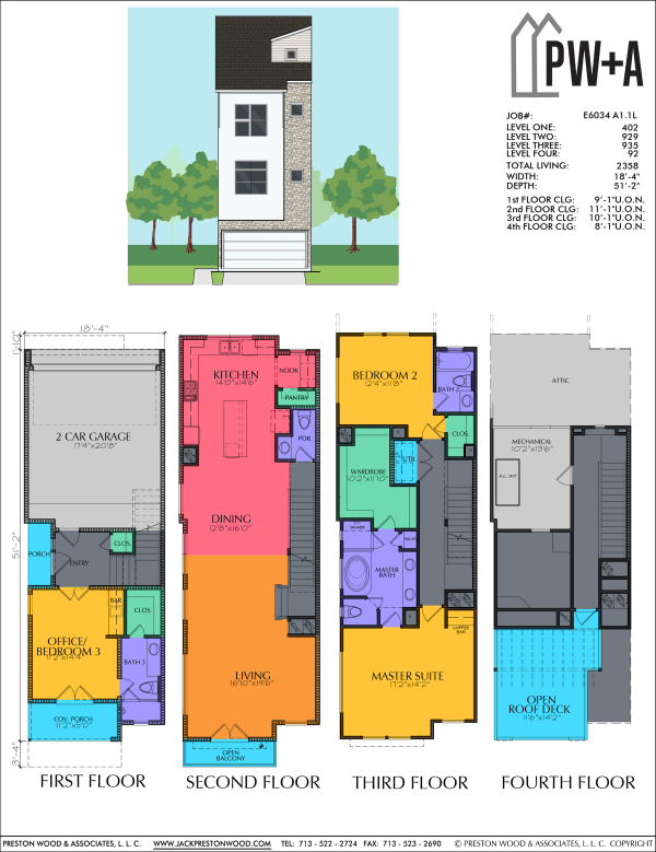 3 1/2 Story Townhome Plan E6034 A1.1