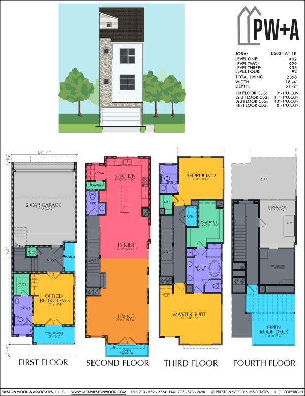 3 1/2 Story Townhome Plan E6034 A1.1
