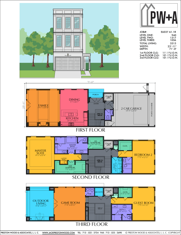 Three Story Townhome Plan E6037 A1.1