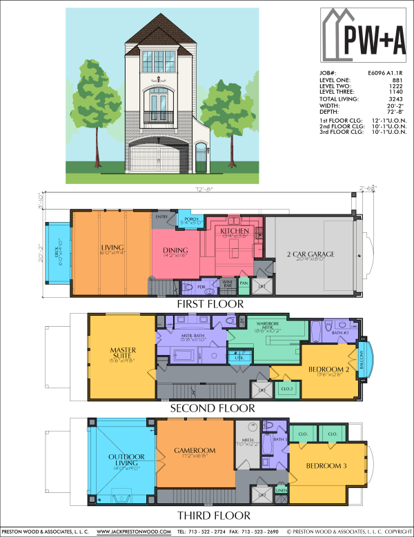 Three Story Townhome Plan E6096 A1.1