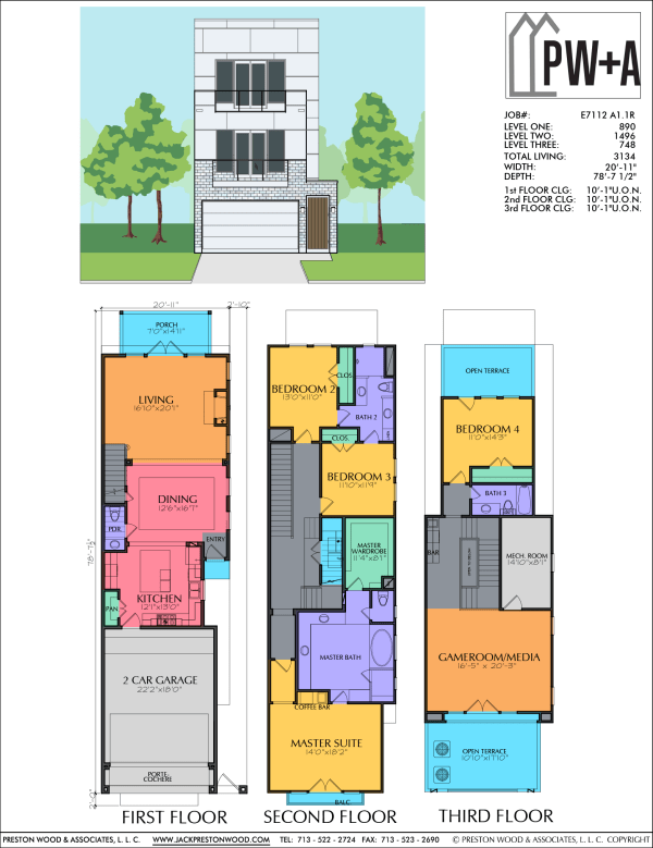 Three Story Townhome Plan E7112 A1.1