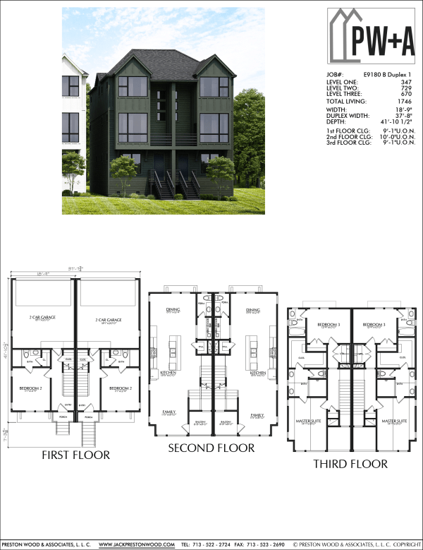 Three Story Townhome Plan E9180 B Duplex 1