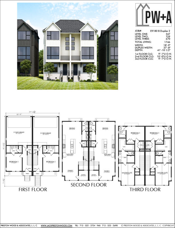 Three Story Townhome Plan E9180 B Duplex 2