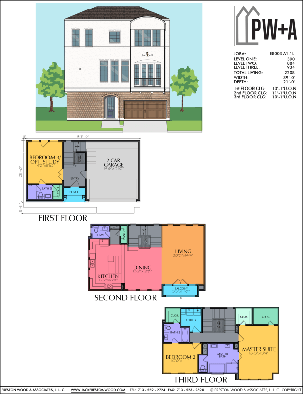 Three Story Townhome Plan E8003 A1.1