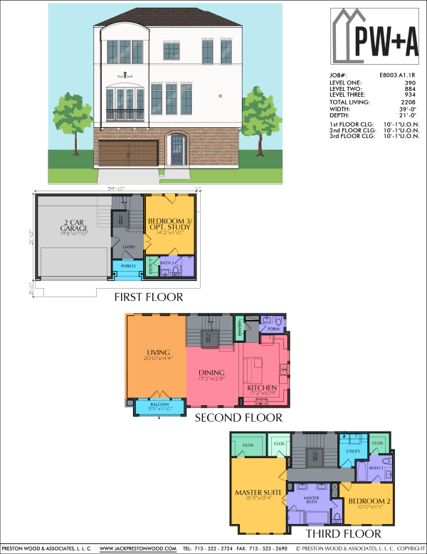 Three Story Townhome Plan E8003 A1.1