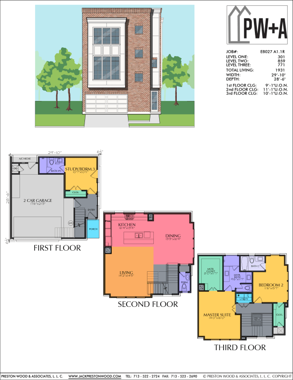 Three Story Townhome Plan E8027 A1.1