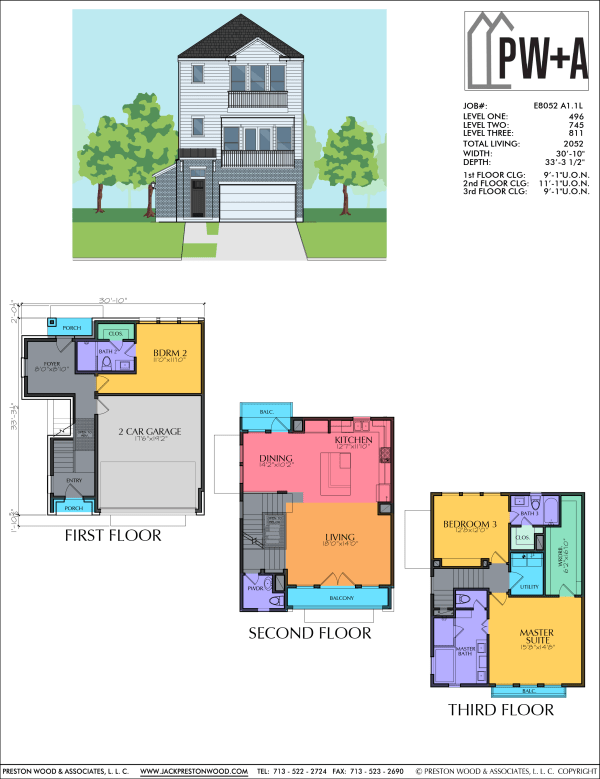 Three Story Townhome Plan E8052 A1.1L