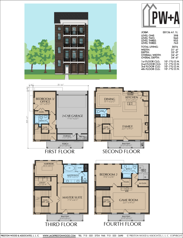 Four Story Townhome Plan E8136 A1.1