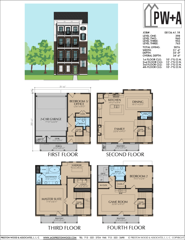 Four Story Townhome Plan E8136 A1.1