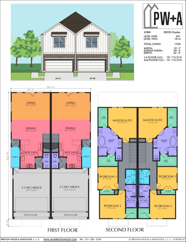 Two Story Townhome Plan E8205 A1.1 Duplex