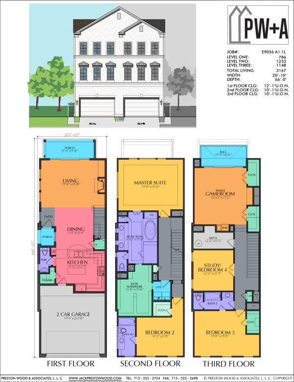 Three Story Townhome Plan E9056 A1.1