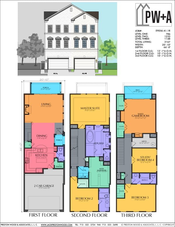 Three Story Townhome Plan E9056 A1.1