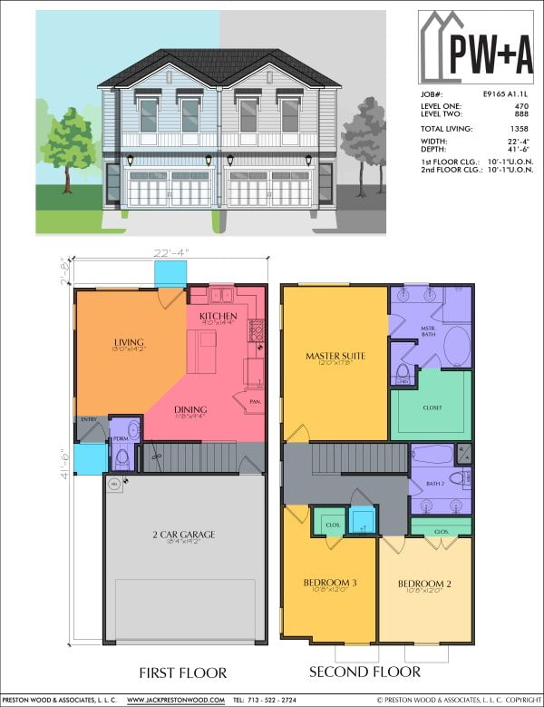 Two Story Townhome Plan E9165 A1.1