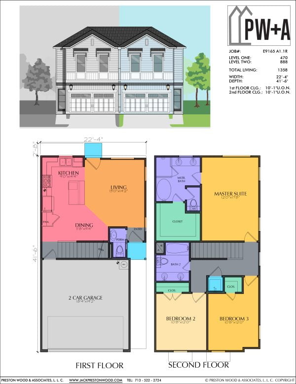 Two Story Townhome Plan E9165 A1.1