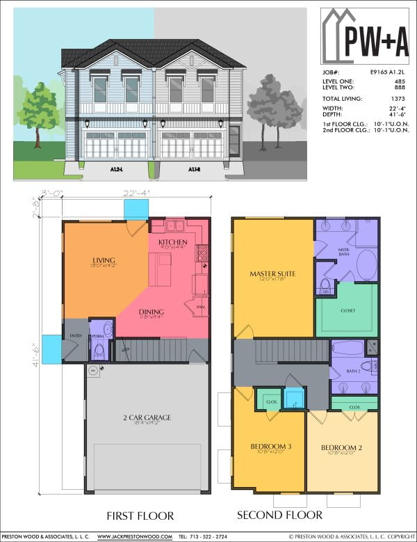 Two Story Townhome Plan E9165 A1.2