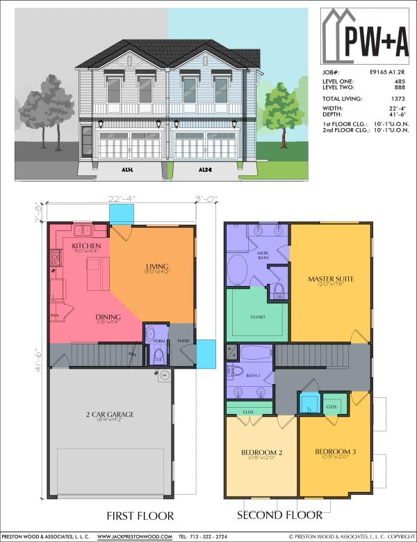 Two Story Townhome Plan E9165 A1.2