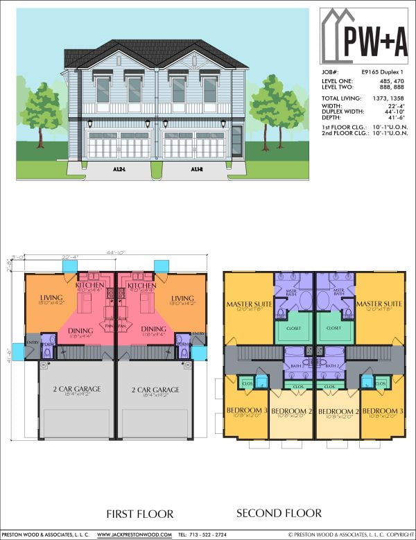 Two Story Townhome Plan E9165 Duplex 1