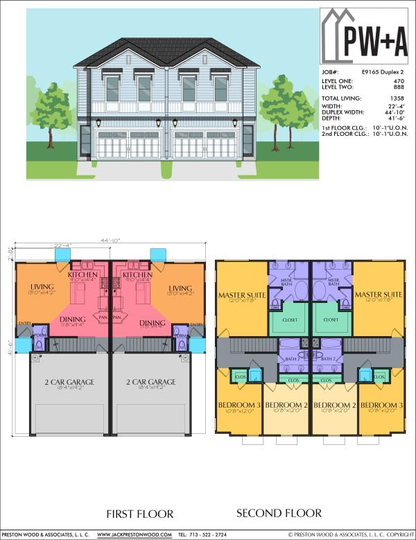 Two Story Townhome Plan E9165 Duplex 2