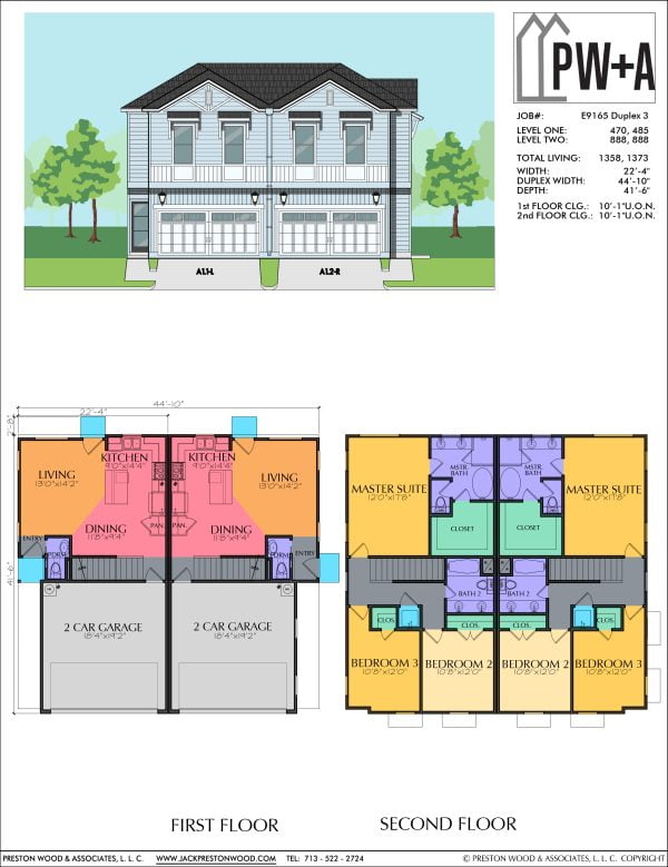 Two Story Townhome Plan E9165 Duplex 3