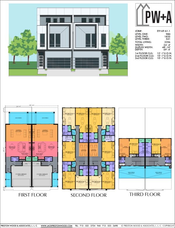 2 1/2 Story Townhome Plan E9169 A1.1 Duplex