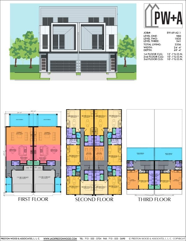 2 1/2 Story Townhome Plan E9169 A2.1 Duplex