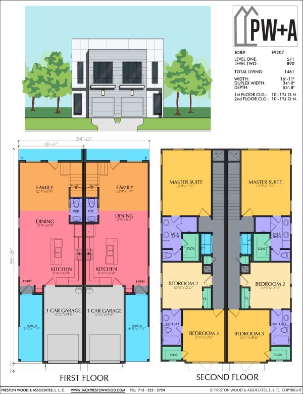 Two Story Small Duplex Home Plan E9207