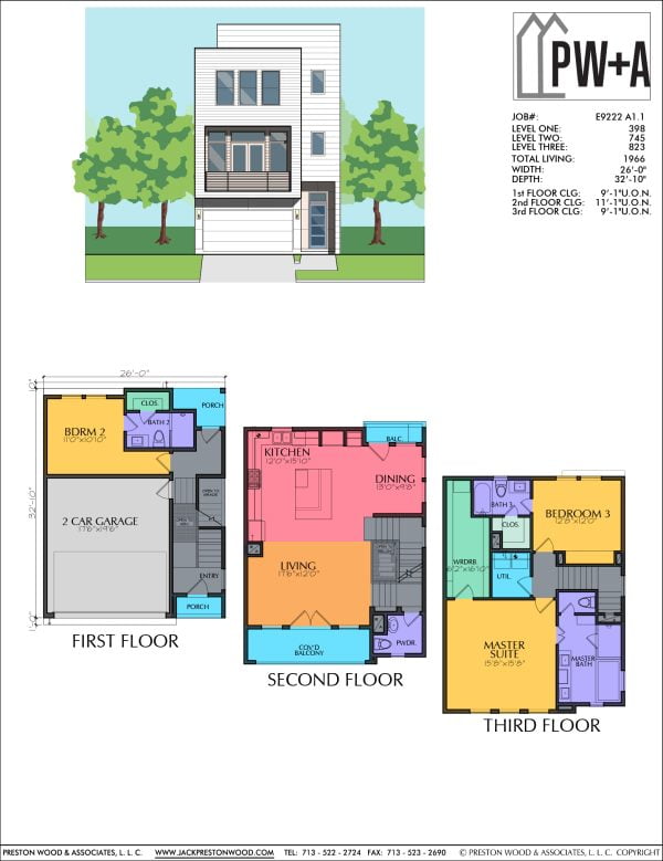 Three Story Townhome Plan E9222 A1.1