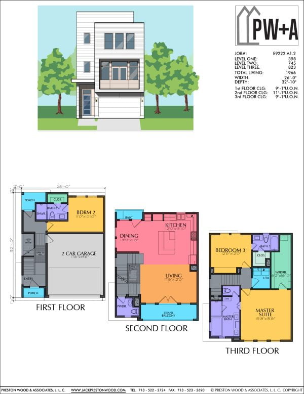 Three Story Townhome Plan E9222 A1.2