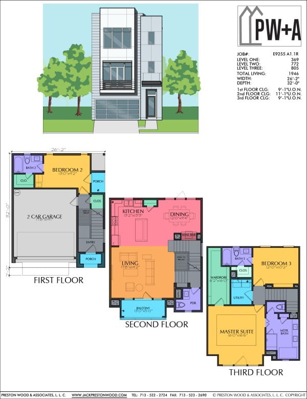 Three Story Townhome Plan E9255 A1.1R