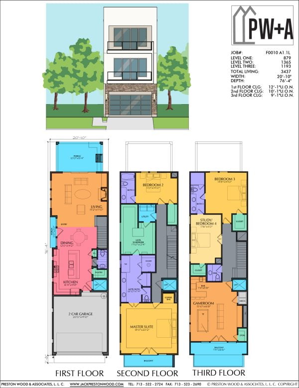 Three Story Townhome Plan F0010 A1.1