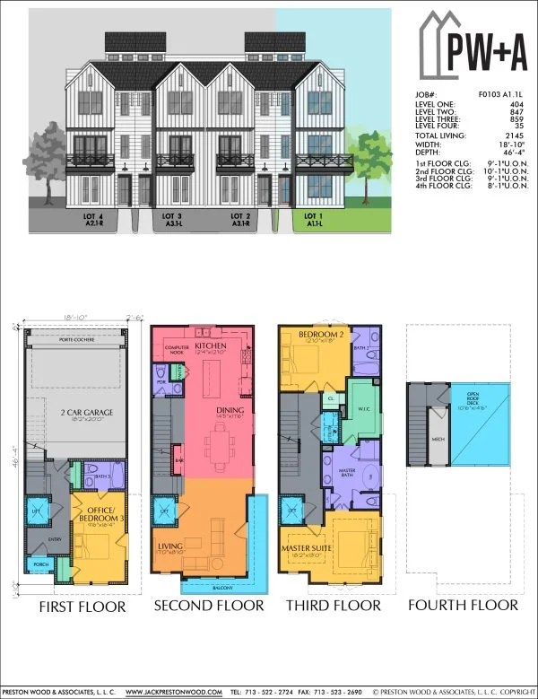 3 1/2 Story Townhome Plan F0103 A1.1L