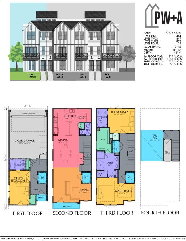 3 1/2 Story Townhome Plan F0103 A2.1R