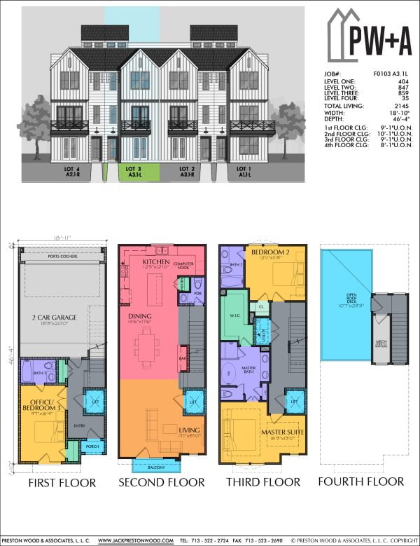 3 1/2 Story Townhome Plan F0103 A3.1