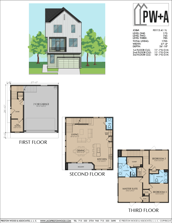 Three Story Townhome Plan F0113 A1.1