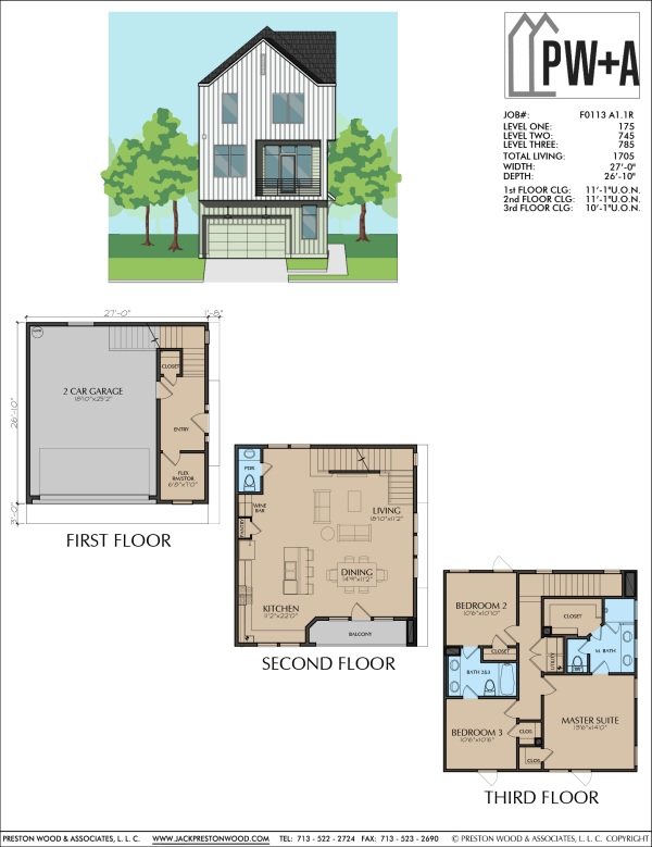 Three Story Townhome Plan F0113 A1.1