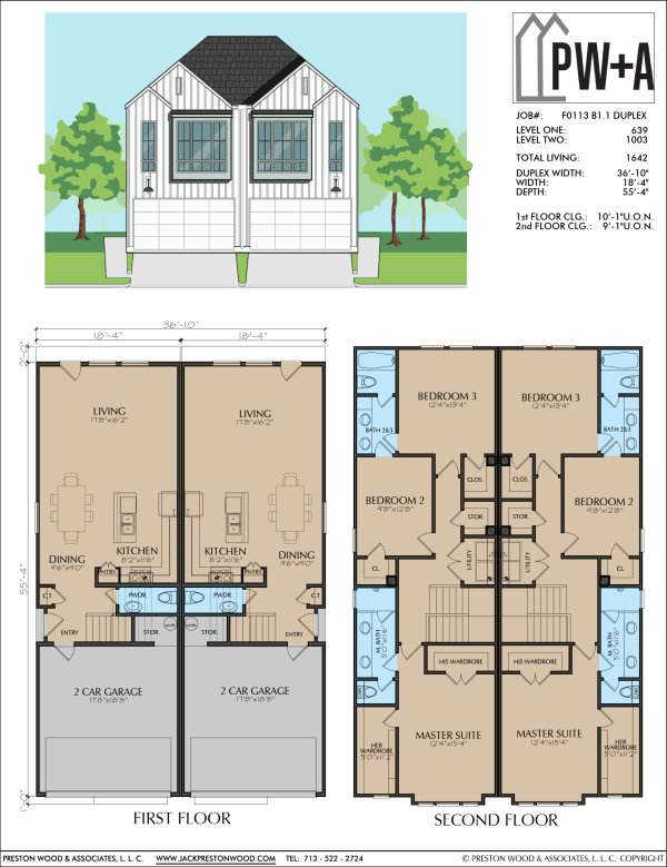 Two Story Townhome Plan F0113 B1.1 Duplex