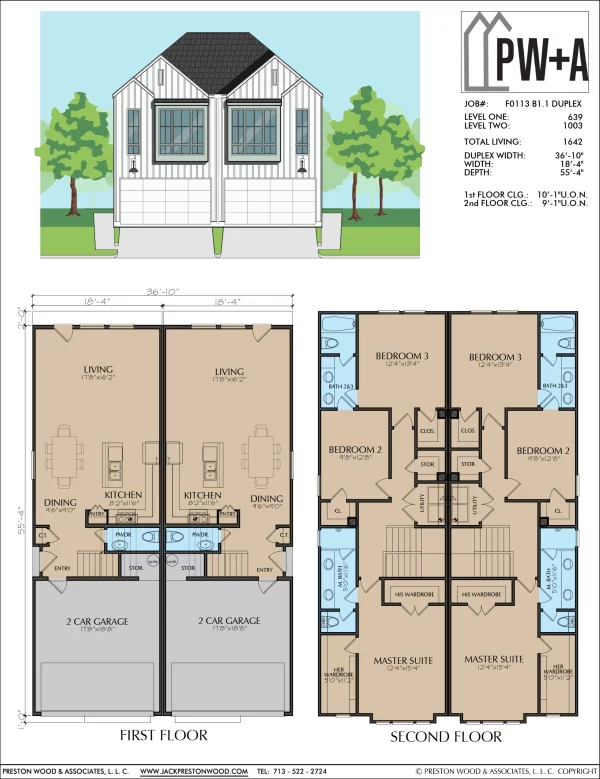 Two Story Townhome Plan F0113 B1.1 Duplex