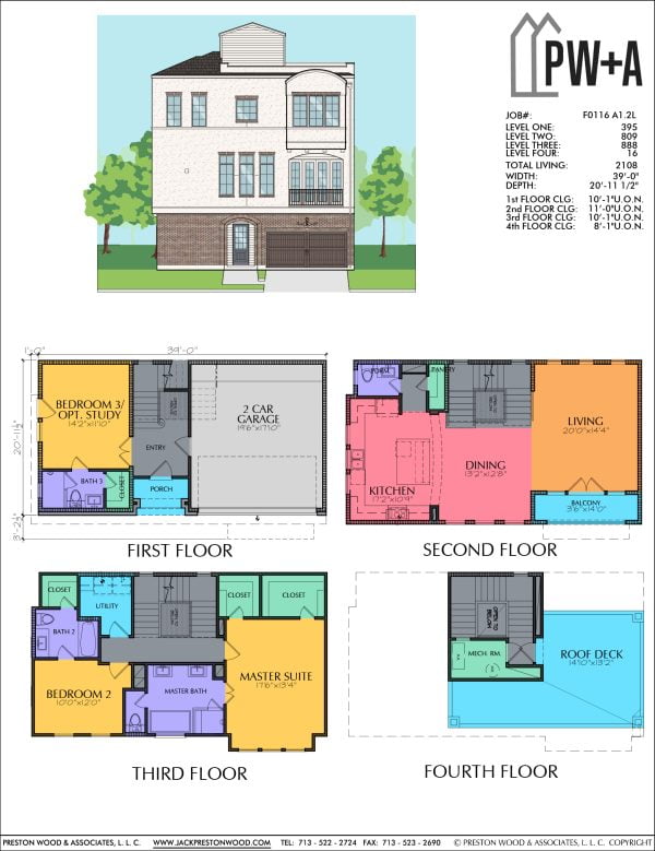 3 1/2 Story Townhome Plan F0116 A1.2L